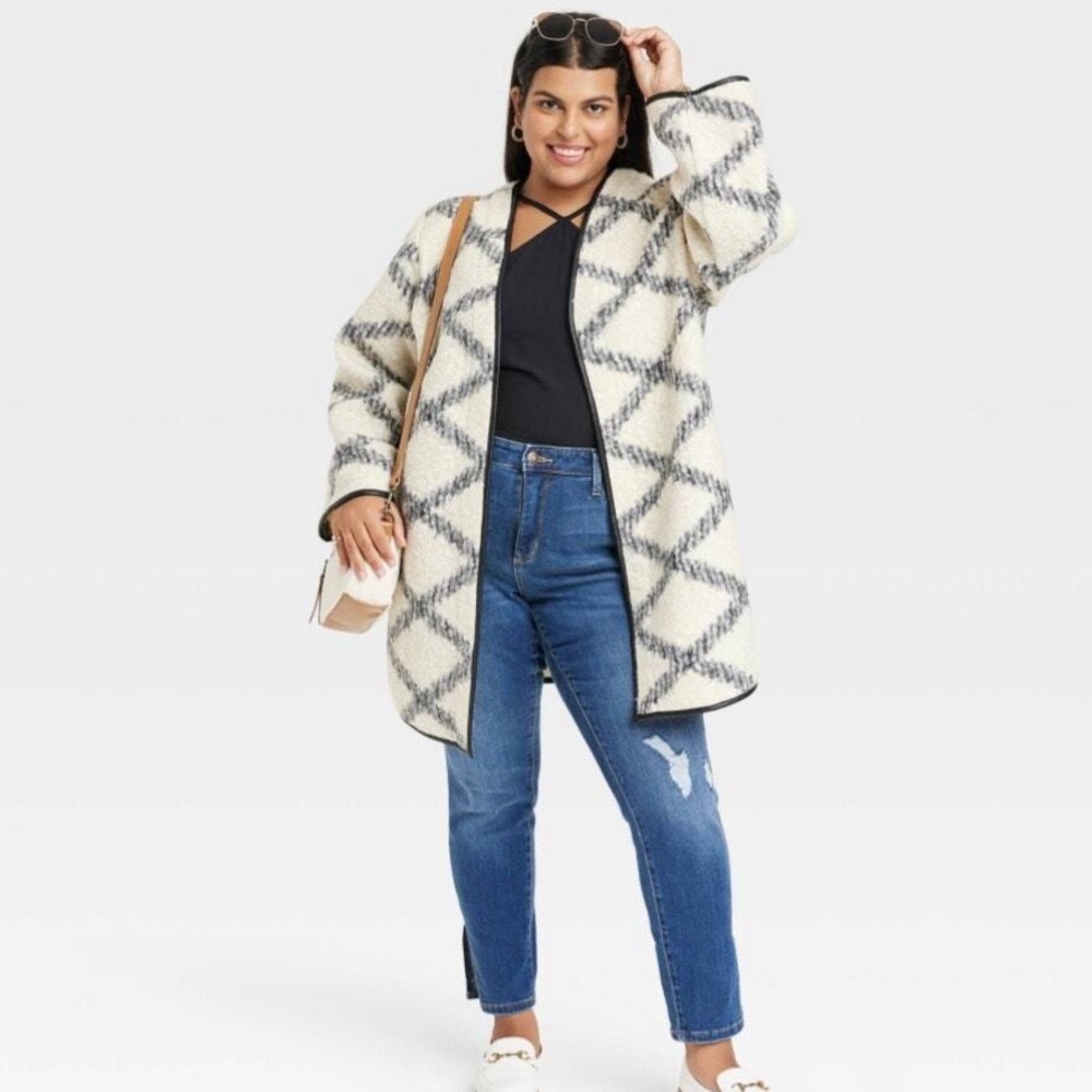 NWT Ava & Viv Faux Leather & Faux Lambswool Open Cardigan – Soft Cozy Jacket XXL